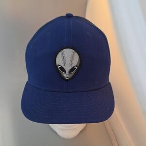 New Era Blue and Black Mesh Trucker Hat with MLB Patch